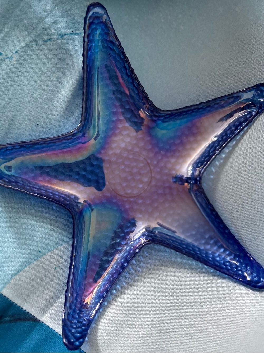 Iridescent Blue Purple Starfish Glass Dish